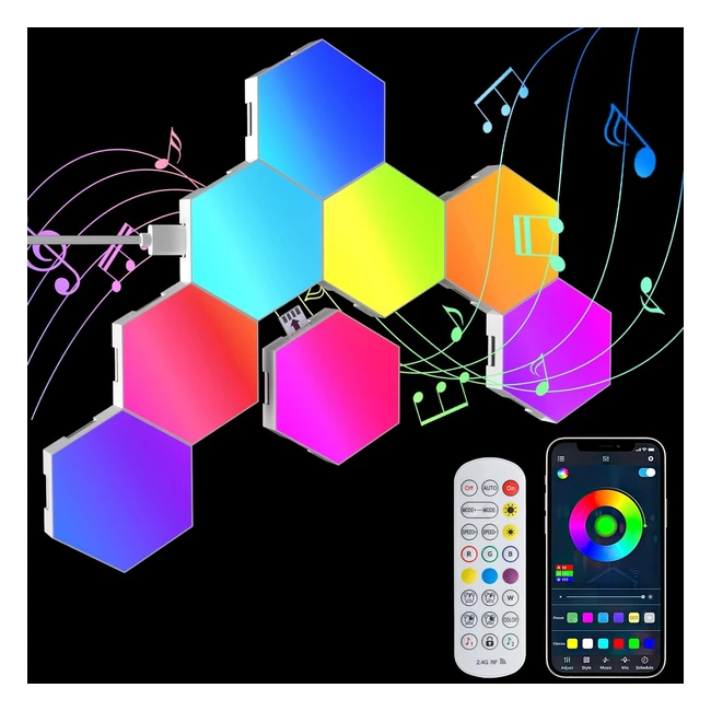 Hexagon LED Lights 8 Pack RGB Smart Wall Light Panels - Sync to Music - Room Bar Bedroom Home Decor - App Remote Control