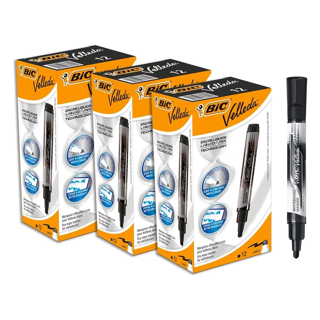 Rotuladores BIC Velleda Negros - Punta Cónica Grande - 36 Unidades