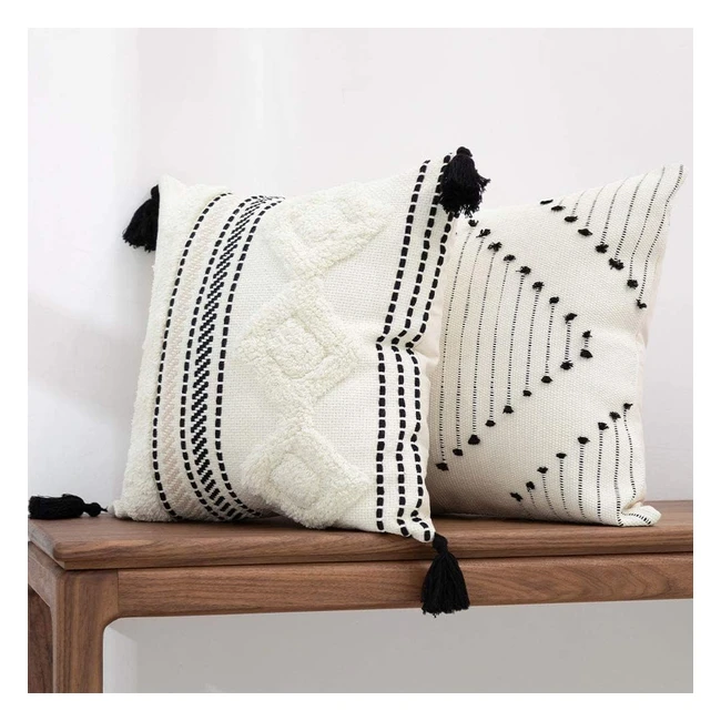 Paquete 2 Fundas Cojn Bohemias 45x45cm Negro Crema HiHome Borlas Decorativas