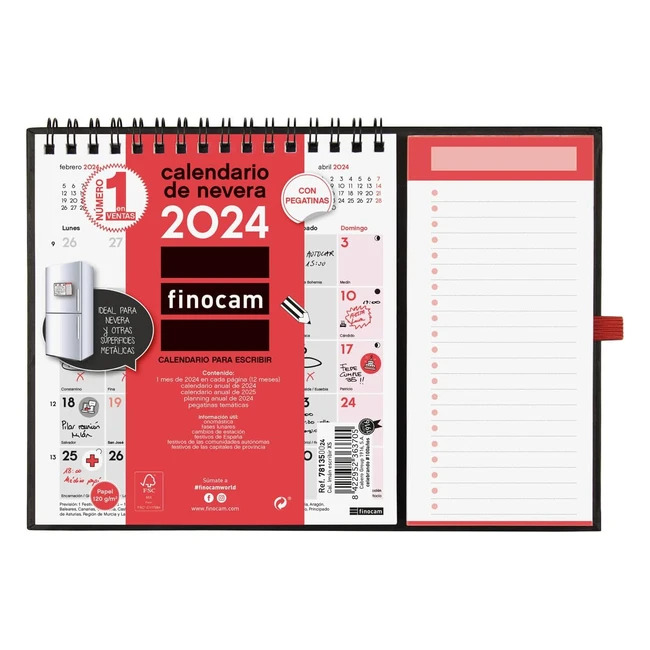 Calendario magnético nevera 2024 neutro con imán para escribir - Finocam REF1234