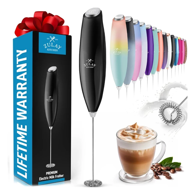 Zulay Potente Montalatte per Caffè con Motore in Titanio - Montalatte Elettrico Mini Frullatore e Miscelatore per Frappè Matcha - Nero