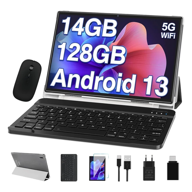 Tablette 10 pouces FHD Android 13 Octacore 2GHz 5G 128Go RAM 128Go ROM TF 1To 8000mAh 5.8MP BT 5.0 GMS AGPS Clavier Souris Gris