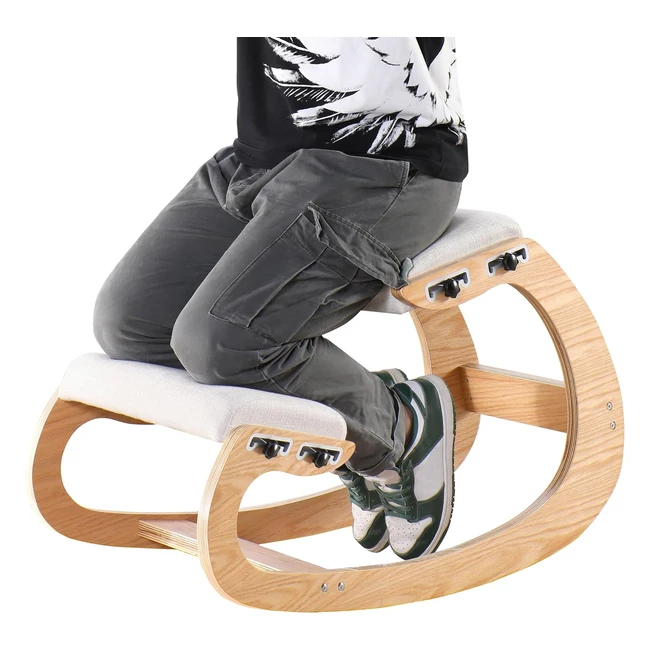 Silla de Rodillas Ajustable Mallvitally Ergonómica Madera - Mejore Postura - Hogar Oficina - Roble Blanco