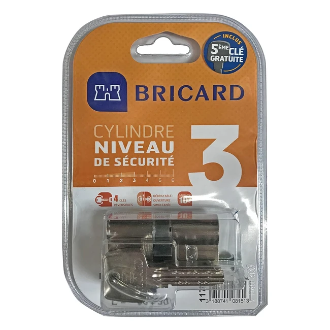 Cylindre débrayable Bricard 11734 - 5 clés Astral 2.9 en laiton nickel - 10 pistons - 2 entrées