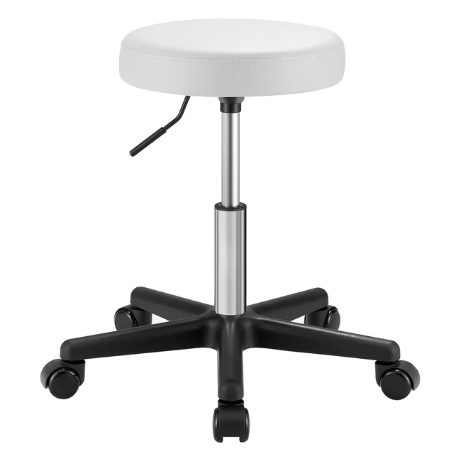 Songmics Barhocker auf Rollen höhenverstellbarer Drehhocker PU-Bezug Arbeitshocker für Schönheitssalons Friseursalons Büros Praxen Wolkenweiß LJB061W01