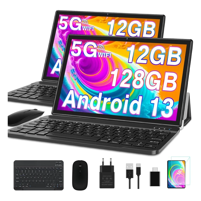 Tablet Goodtel 10 Pulgadas Android 13 12GB RAM 128GB ROM 1TB TF 5G24G WiFi GPS Bluetooth 50 Google GMS 6000mAh Doble Cámara 85MP con Funda Teclado y Ratón Negro