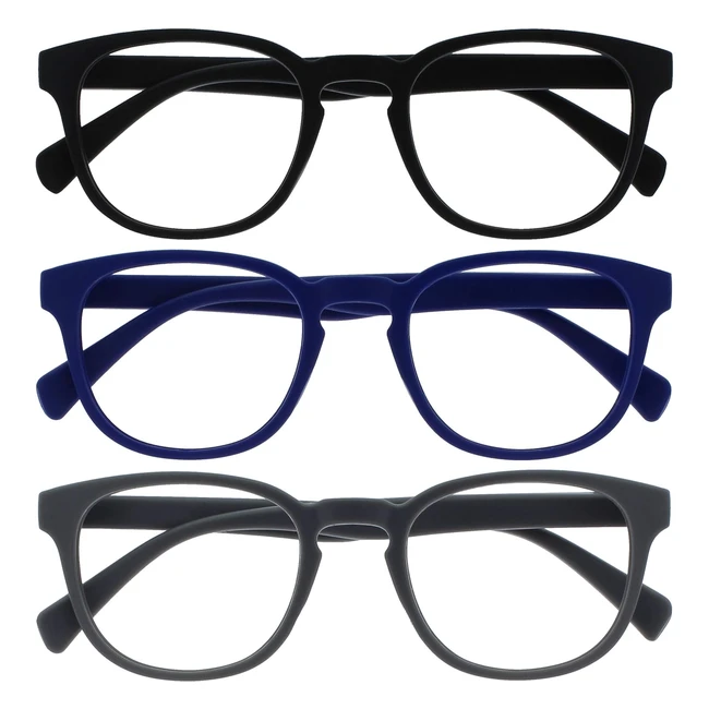 Lunettes de lecture Opulize Pop Pack 3 Rétro Rond Noir Mat Bleu Gris Hommes Femmes RRR2137