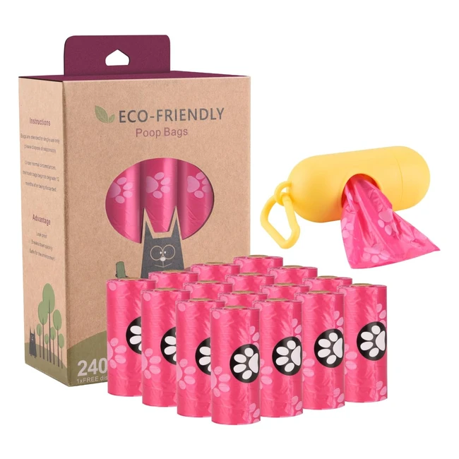 JBBFCAN Dog Poo Bags 240 Pink Large Poop Bags with Dispenser - Super Strong & Leak Proof