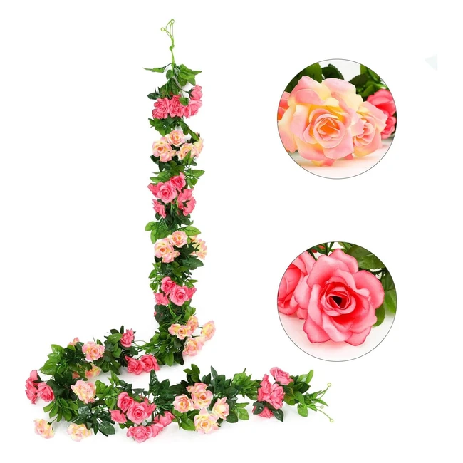 JustoYou 2pcs 76ft Double Color Artificial Fake Rose Garland Vines | Pink | Wedding Decoration