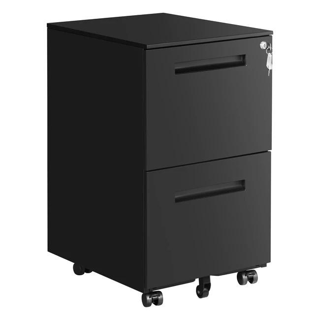 Songmics 2 Schubladen abschließbarer mobiler Aktenschrank Bürodokumenten-Aufbewahrungsbox 39 x 45 x 695 cm schwarz OFC52BK - Stahllegierung - groß