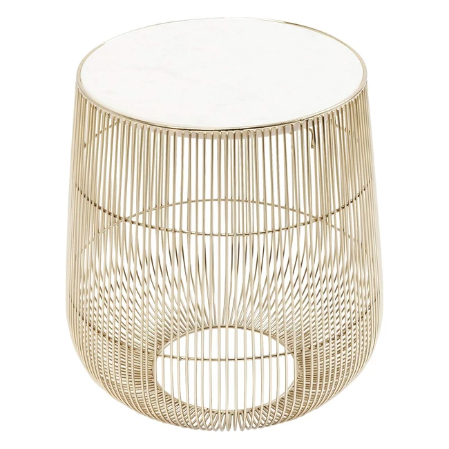 Kare Design Beistelltisch Weiß/Messing 35 x 32 x 32 cm - Handgefertigt - Hochwertiges Marmor - Stahlgestell