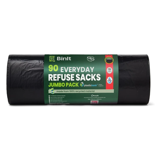 Bolsas de Basura Binit 90 Jumbo Pack 70L - Resistente a Desgarros - Reciclado - Uso Diario