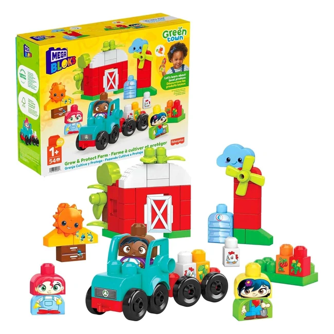 Mega Bloks FisherPrice Toddler Building Blocks Green Town Grow Protect Farm | 51 Pieces | Kids Age 1 | HDL07