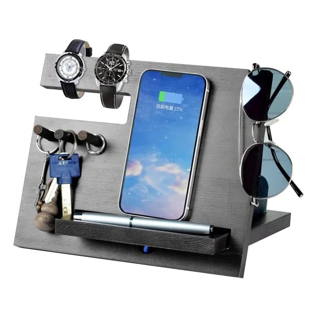 Docking Station Legno 3 in 1 - Regalo Uomo Valentino Compleanno - Supporto Smartphone Portafoglio Orologio