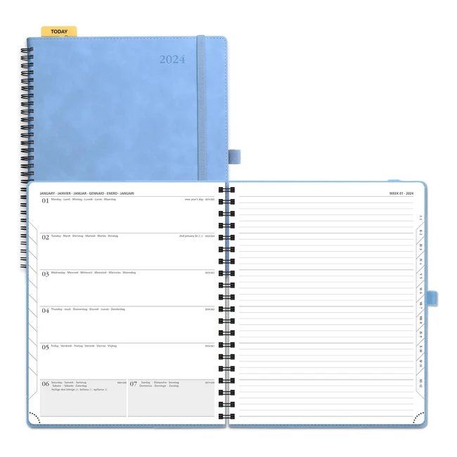 Agenda 2024 Poprun Semana Vista 265x215 cm Espiral - Regla Posicionable - Tapa Blanda - Papel Certificado FSC