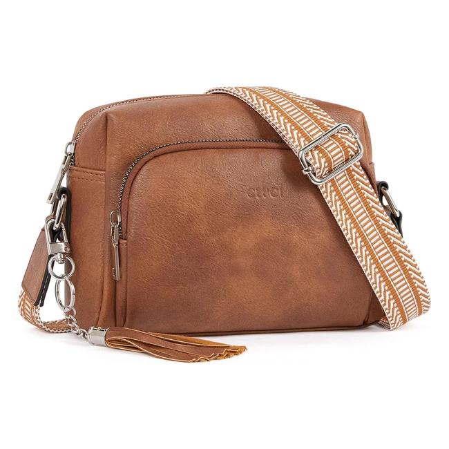Cluci Petit Sac Bandoulière Femme PU Cuir 3 Compartiments Zippés