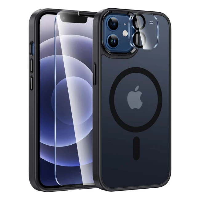 FNTCASE Coque iPhone 12 Magnétique Slim Translucide - Protection Militaire contre les Chutes - Robuste - Durable - Antichoc - Noir