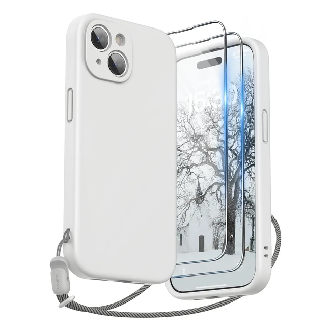 Cover iPhone 15 61 Surphy con 2 Vetro Temperato e Cordino - Protezione Fotocamera - Bianco
