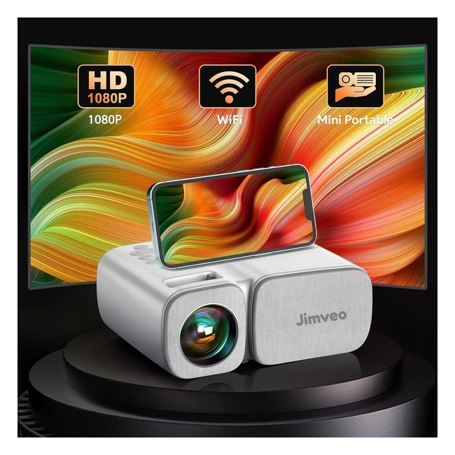 Jimveo Wifi Mini Beamer 9000 Lumen 1080p Full HD Projektor 250 Zoll Display LCD Heimkino Outdoor Kompatibel mit TV Stick Xbox DVD Laptop Smartphone