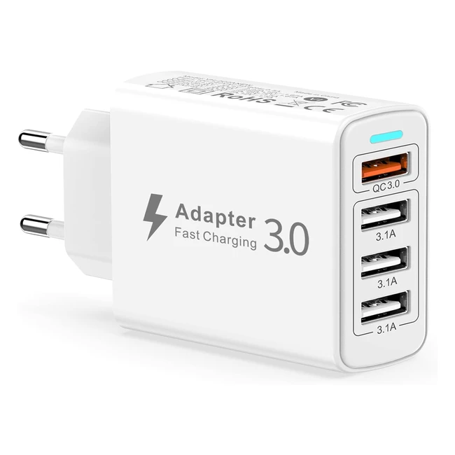 Chargeur USB multiple 4 ports 33W rapide QC30 pour iPhone Samsung