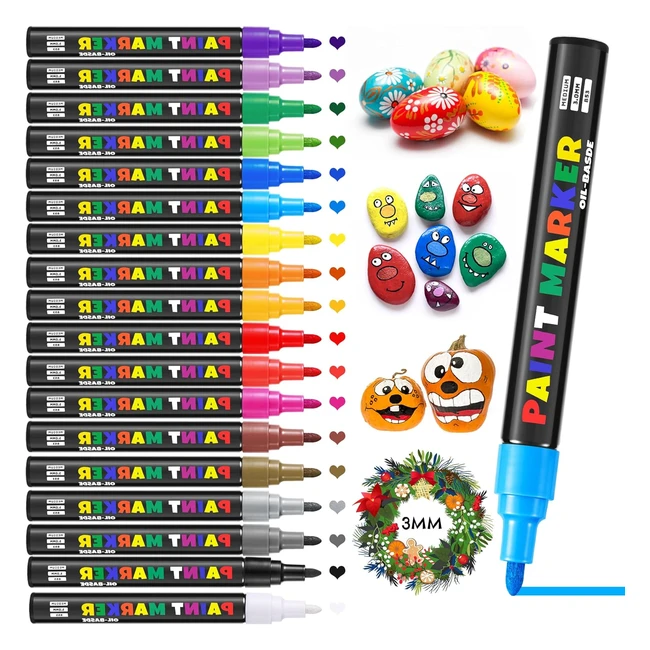 Ensemble de marqueurs peinture acrylique Luzoon 18 couleurs - Base d'huile - Séchage rapide - Pour galet pierre verre céramique textile