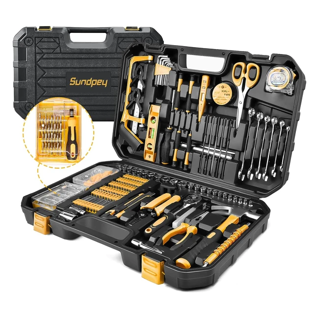 Sundpey Boite à Outils Complète 300 Pièces - Caisse à Outil Portable Inclu Kit Tournevis Mini Scie Jaune