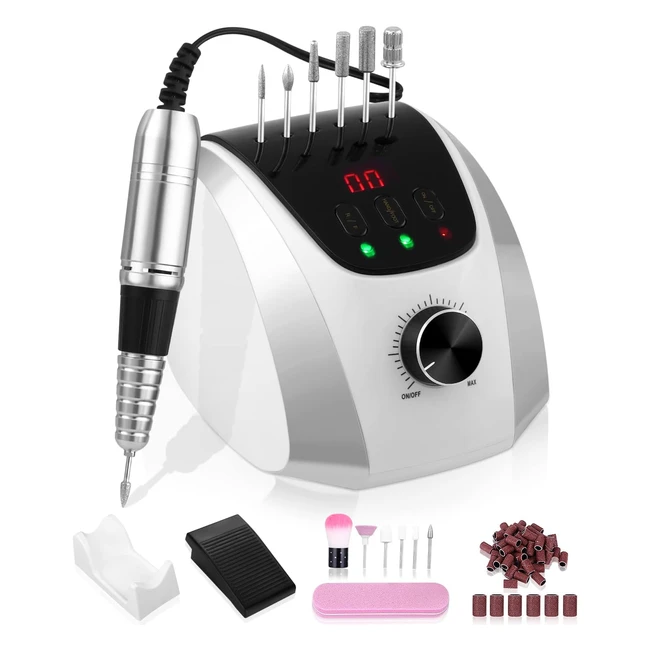 Torno Uñas Profesional 35000 RPM 11 en 1 Lima Eléctrica Botón Pausa Pantalla LED Digital