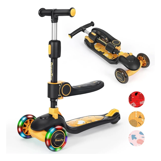 Monopattino Bambini Bremtoy 2024 con Sedile 3 Ruote LED Luce Regolabile