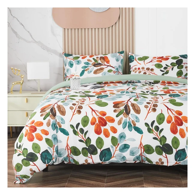 Set Copripiumino Floreale Colorato Letto Singolo Primavera Ramo e Foglie 135x200 cm Bohmien Verde