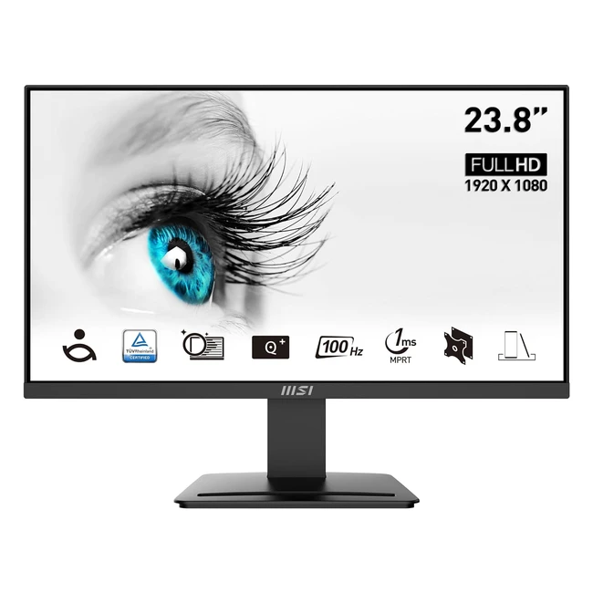 MSI Pro MP2412 23.8-Inch Monitor Full HD 1920 x 1080 100Hz VA 4ms Freesync HDMI VGA Antiglare Antiflicker Less Blue Light TV Certified VESA Kensington Black