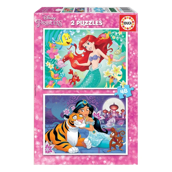Set 2 Puzzles Infantiles Disney Ariel y Jasmin 48 Piezas - A partir de 4 5 6 años