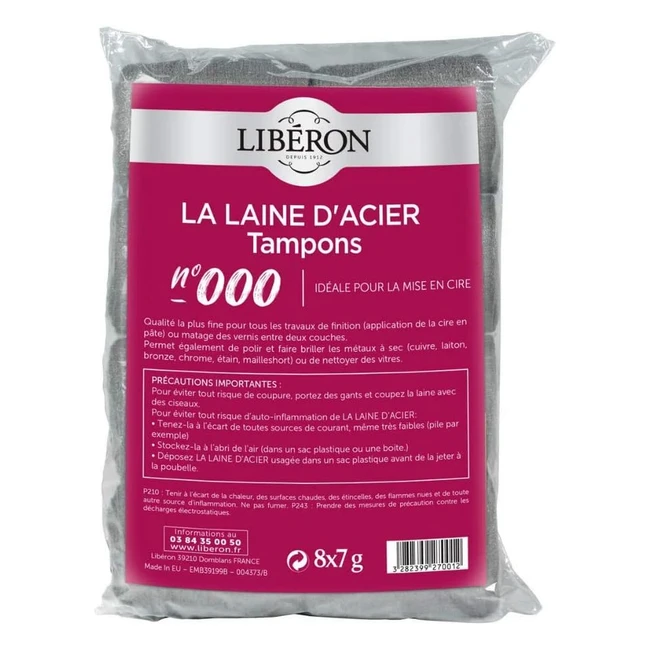 Liberon Laine d'acier N000 - Mise en cire - Sachet de 8 tampons
