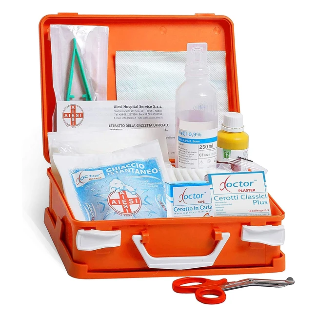 Cassetta Medica Pronto Soccorso Aiesi DM388DL81 - Made in Italy - Supporto Parete - Completa di Presidi