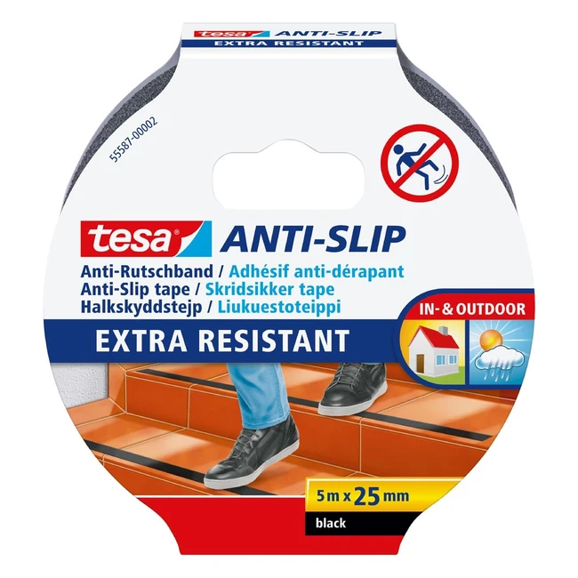 Tesa Cinta Antideslizante - Ideal para Escalones y Suelos Resbaladizos - Negro