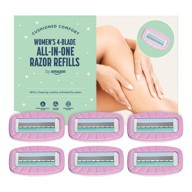Amazon Women's All-in-One 4-Blade Razor Refills Pack of 6 - XL Surround Lube Bar