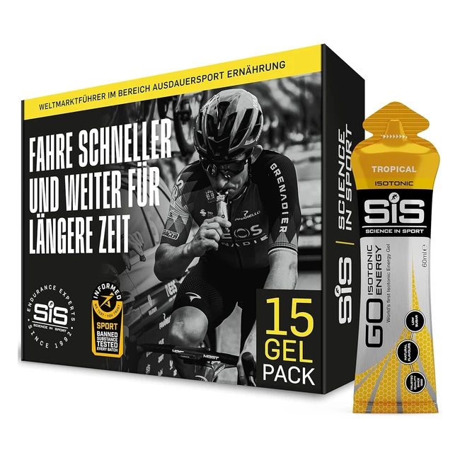 Science in Sport Go Isotonic Energy Gel 22g Kohlenhydrate Low Sugar Gel Vegan 15x60ml Pack Tropischer Fruchtgeschmack