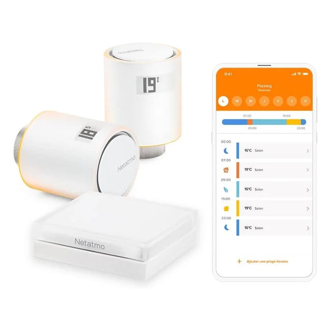 Pack de démarrage Netatmo Tête Thermostatique Connectée et Intelligente - Contrôle à Distance - Économie d'énergie