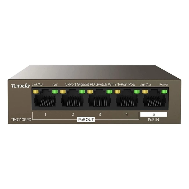 Tenda 5 Port Gigabit PoE Switch TEG1105PD - PoE Powered - Plug and Play