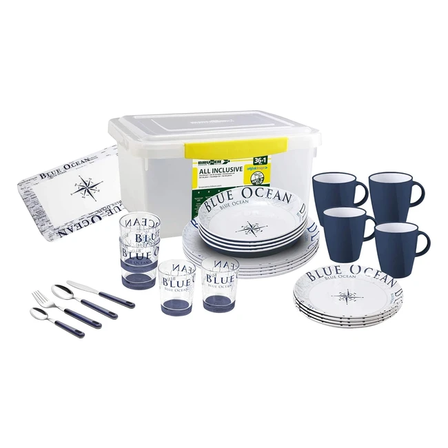 Vajilla Brunner Blue Ocean 0830154NC8C - Set 16 Piezas Antideslizante