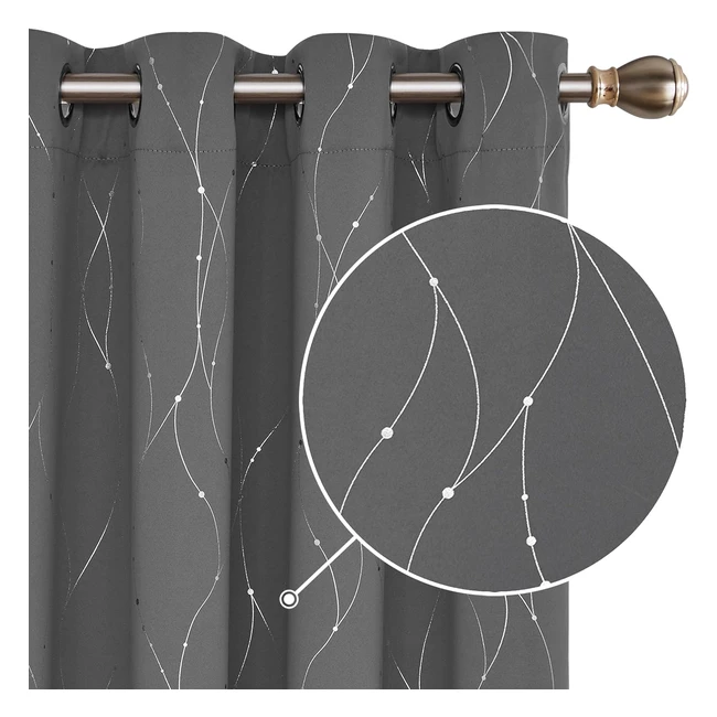Deconovo Foil Printed Line Dot Room Darkening Curtains 52x45 inch Light Grey