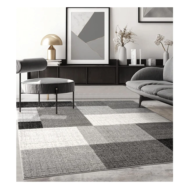 Teppich Perle Moderner dichter Kurzflor Wohnzimmer Schlafzimmer Teppich Konturenschnitt Geometrisches Muster Kariert Grau 120 x 160 cm