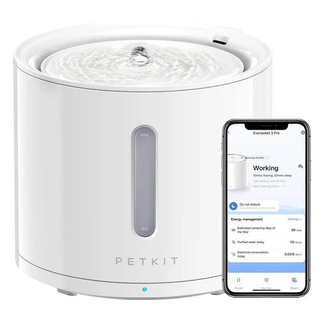 Fontana d'acqua Petkit Eversweet Solo 2 per animali domestici - Pompa wireless - Ultra silenziosa - Modalità smart - 2L