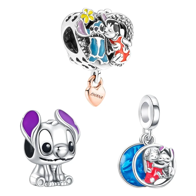 Pendentif Coeur en Argent Sterling Mickey et Minnie - Doyafer 925 - Set 3pcs