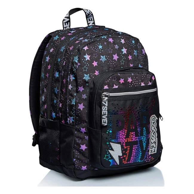 Seven Freethink Zaino Scuola Nero Fantasia Dance Party - Supporto USB Plug Integrato - Spedizione Gratuita
