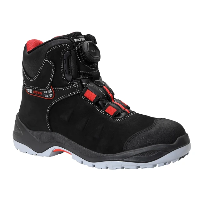 Elten Sicherheitsschuhe Till Boa Mid ESD S3 Damen und Herren - Leder Stahlkappe - Leicht & Robust - Schwarz/Rot - Größe 38