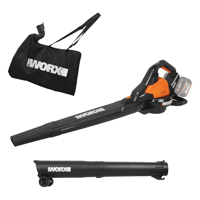 WORX WG583E9 Akku Laubbläser Laubsauger 40V 2x20V 2in1 für Blasen und Saugen 35L Auffangsack ohne Akku und Ladegerät