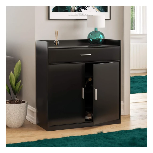 Vida Designs Dalby Modern Shoe Cabinet 2 Door 1 Drawer Hallway Cupboard Storage Organiser Footwear Stand Rack Wood Sideboard Unit Black