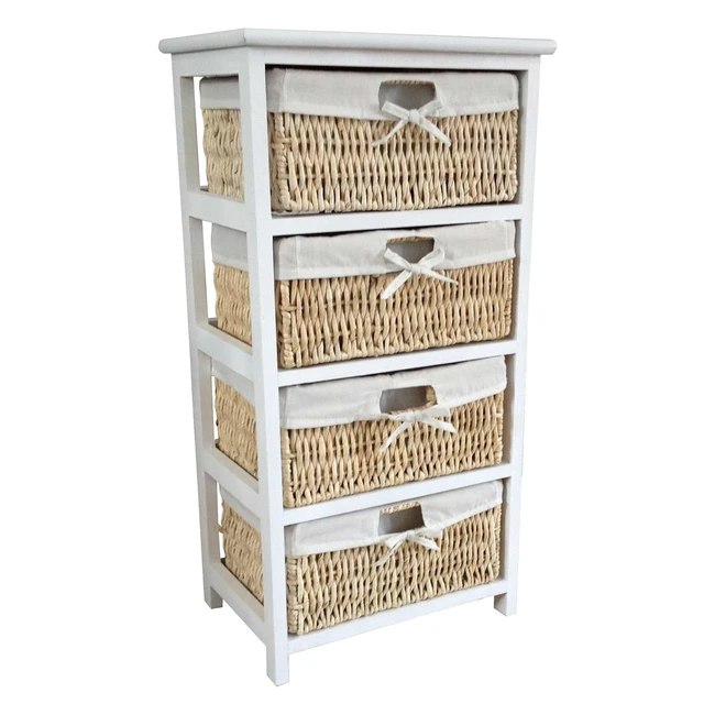 Home Vida Maize 4-Drawer Storage Unit - White Wood - H74 x W38 x D27 cm