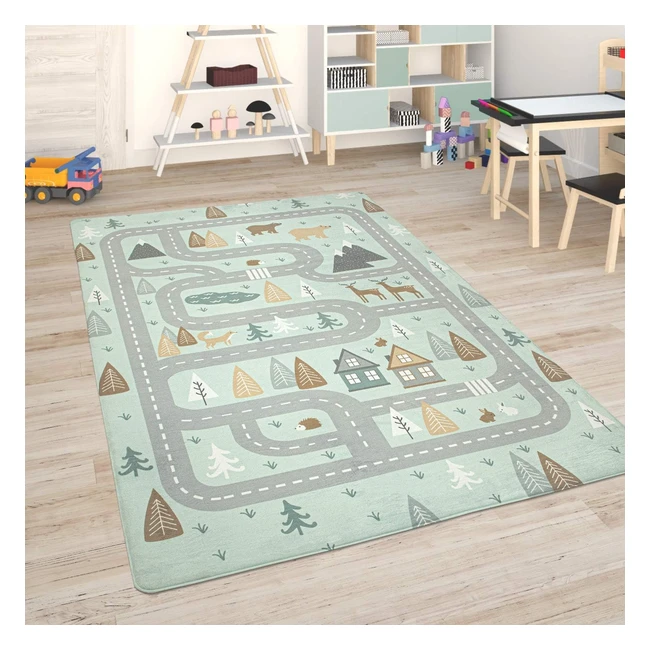 Paco Home Kinder Teppich Spielmatte Straßenteppich 120x160cm Türkis