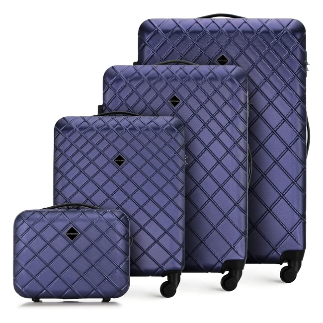 Wittchen Kosmetikkoffer Reisekoffer Handgepäck Trolley Koffer Hartschale aus ABS mit 4 Spinner-Rädern Kombinationsschloss Teleskopgriff Classic Line Dunkelblau Kofferset
